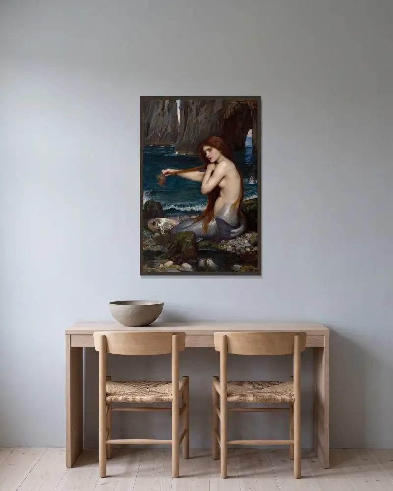 A Mermaid av John William Waterhouse inramad på en vägg