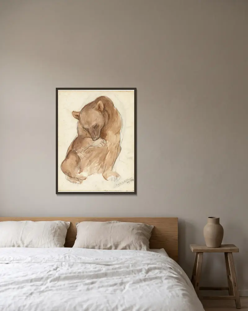 A sketch of a bear av John William Waterhouse inramad på en vägg