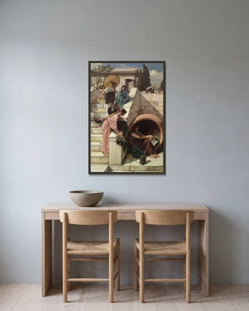 Diogenes von John William Waterhouse gerahmt an einer Wand