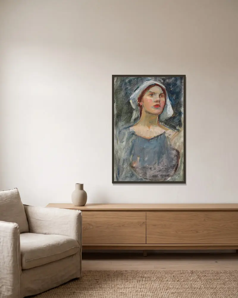 Studie hlavy pro „Začarovanou zahradu“, John William Waterhouse v rámu na stěně