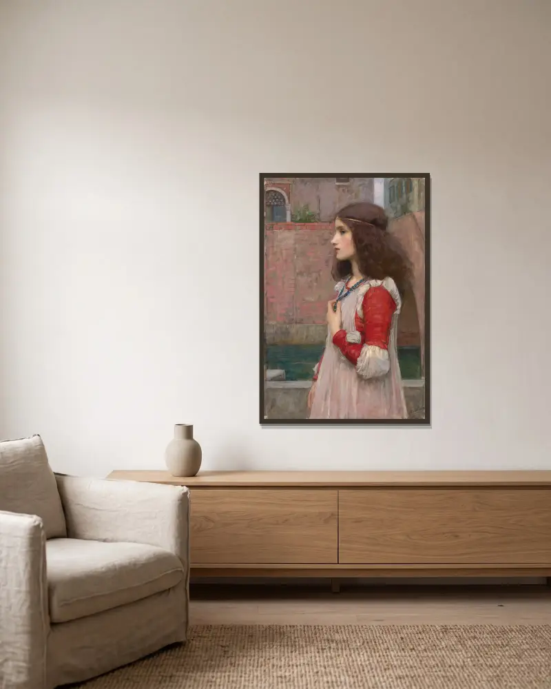 Juliet av John William Waterhouse inramad på en vägg