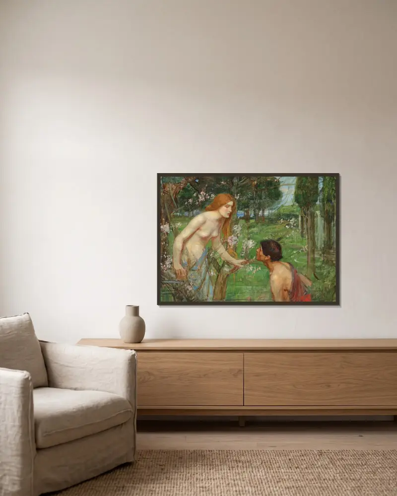 Studie für „Phyllis und Demophoon“ von John William Waterhouse gerahmt an einer Wand