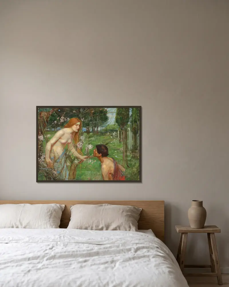 Studie für „Phyllis und Demophoon“ von John William Waterhouse gerahmt an einer Wand