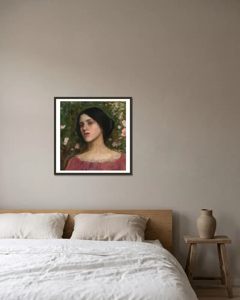 Růžový altán, John William Waterhouse v rámu na stěně