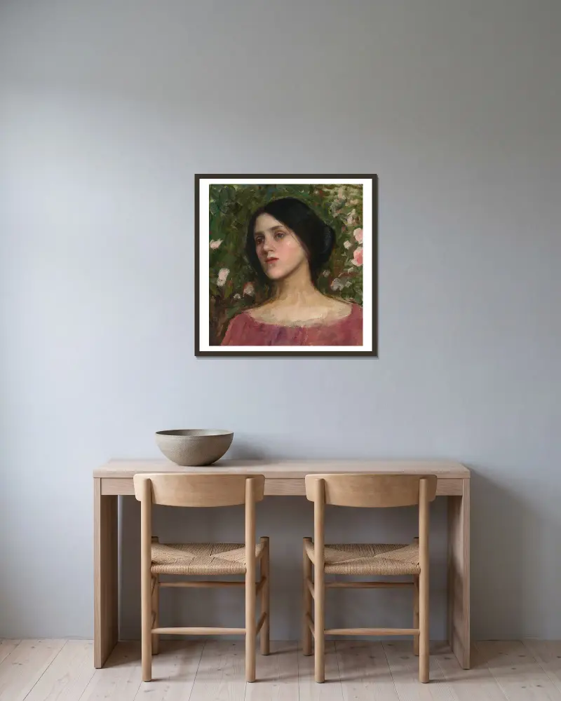Růžový altán, John William Waterhouse v rámu na stěně