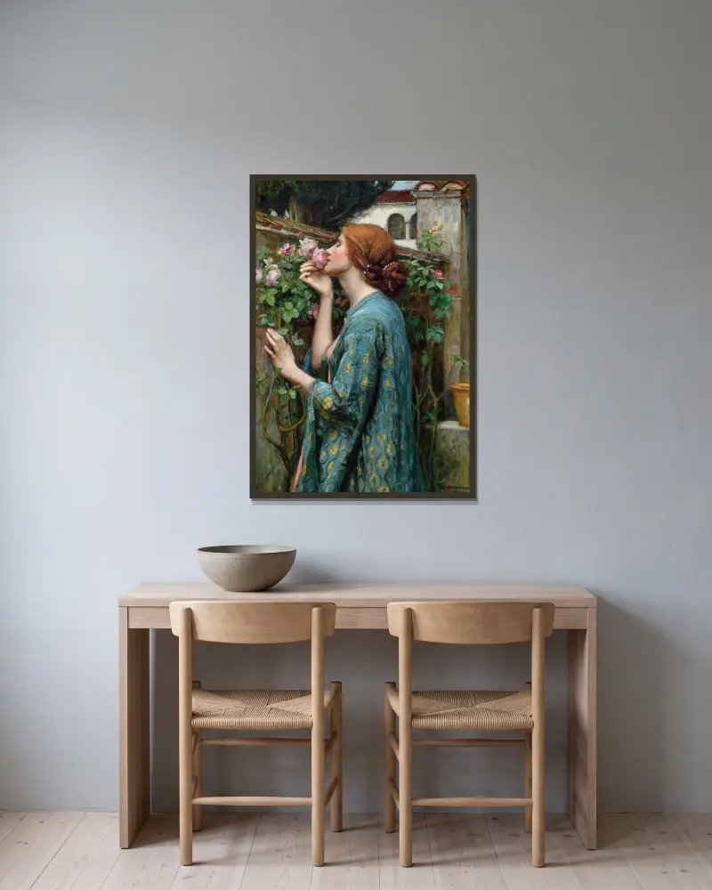 Rosens själ av John William Waterhouse inramad på en vägg