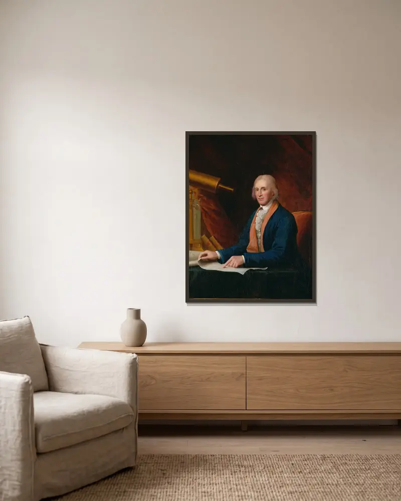 David Rittenhouse av Charles Willson Peale inramad på en vägg