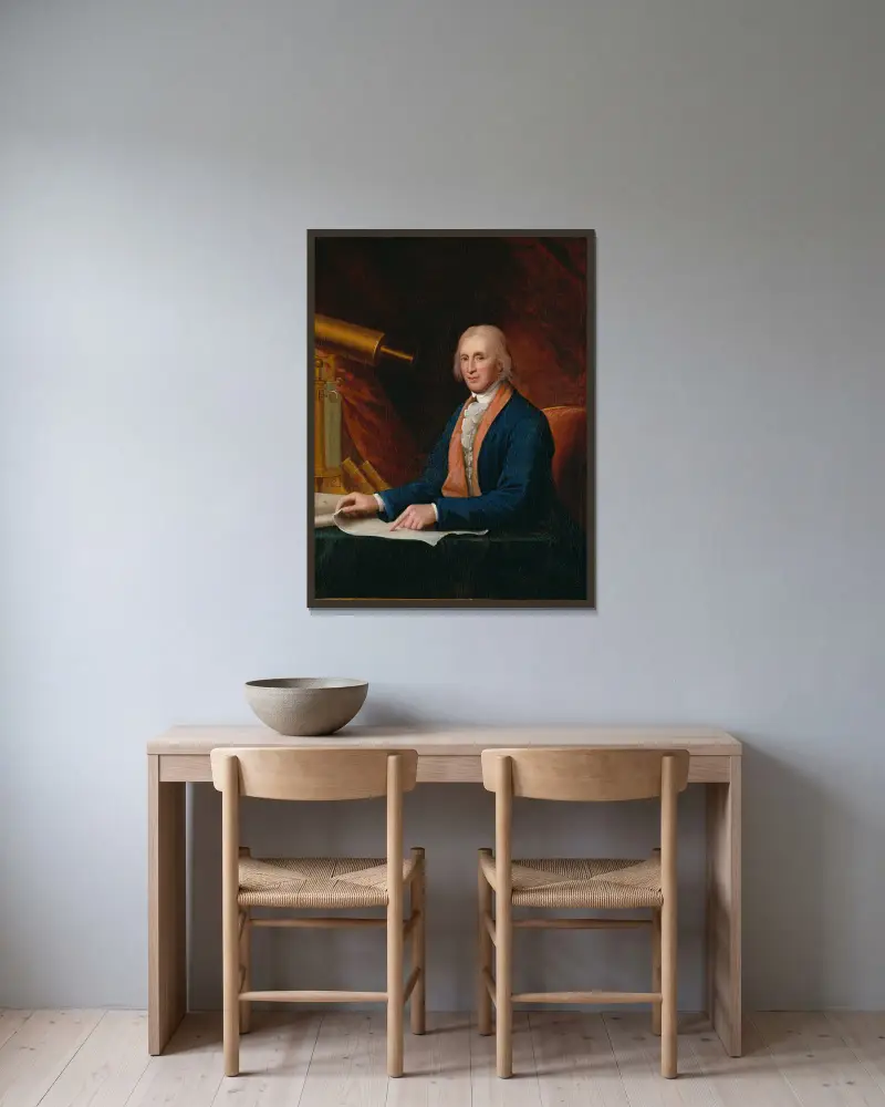 David Rittenhouse av Charles Willson Peale inramad på en vägg