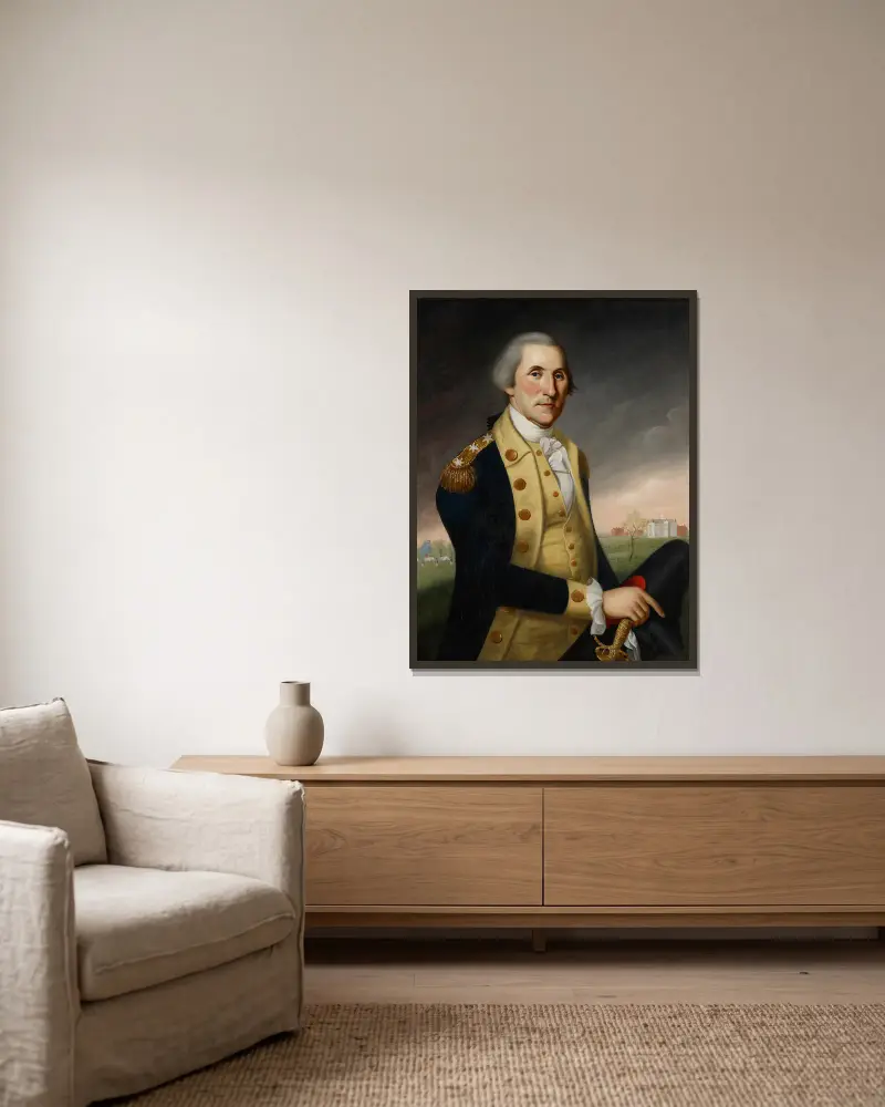 George Washington At Princeton av Charles Willson Peale inramad på en vägg