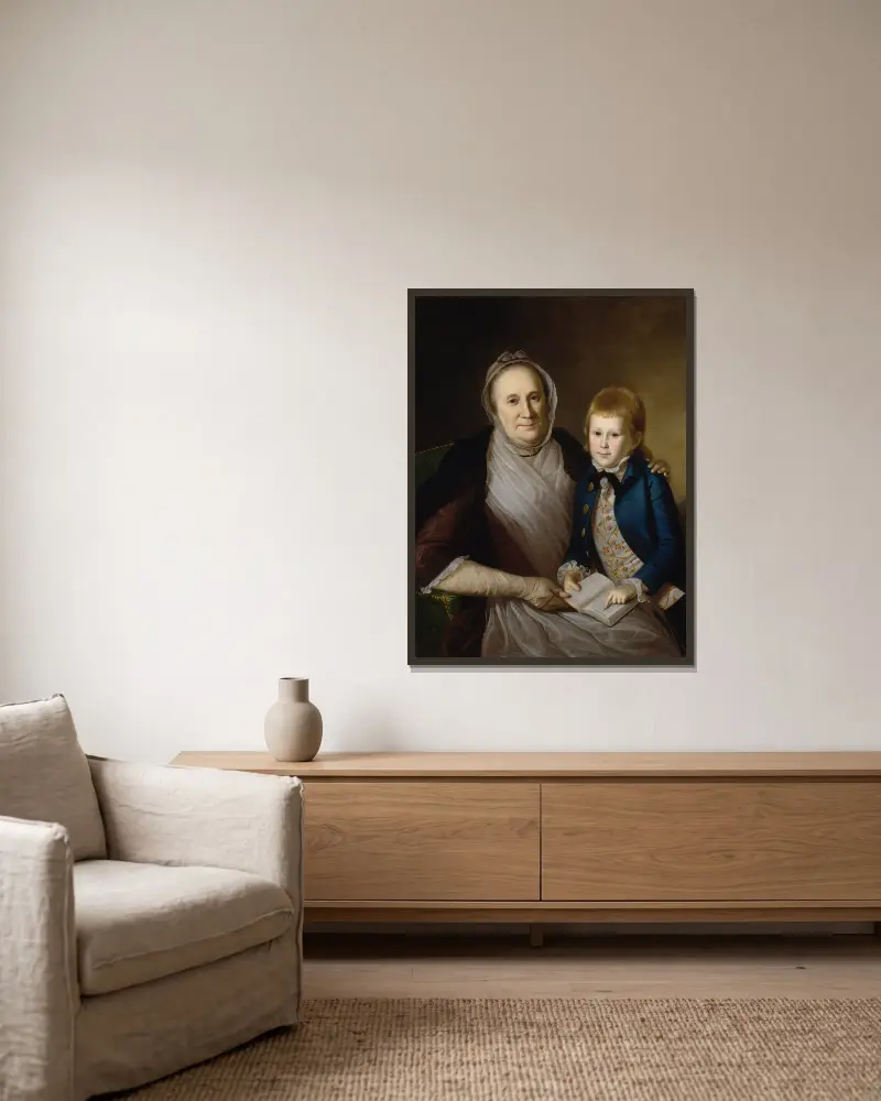 Paní James Smithová a vnuk, Charles Willson Peale v rámu na stěně