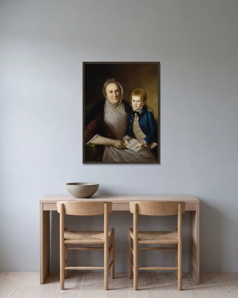 Paní James Smithová a vnuk, Charles Willson Peale v rámu na stěně