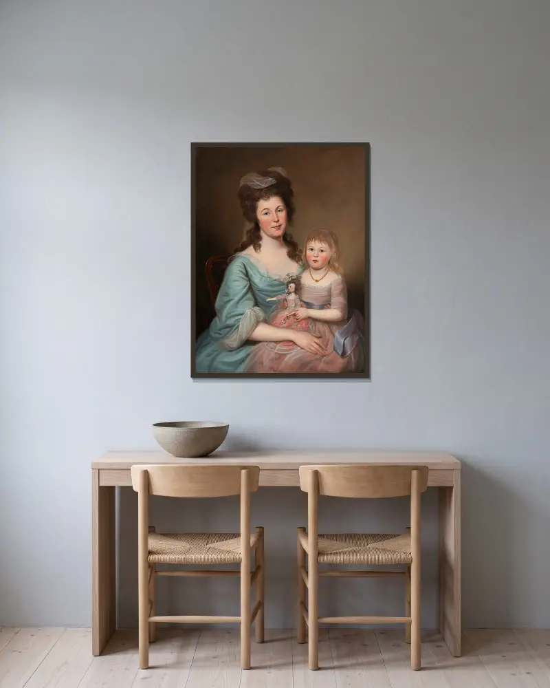 Peggy Sanderson Hughes and her Daughter av Charles Willson Peale inramad på en vägg