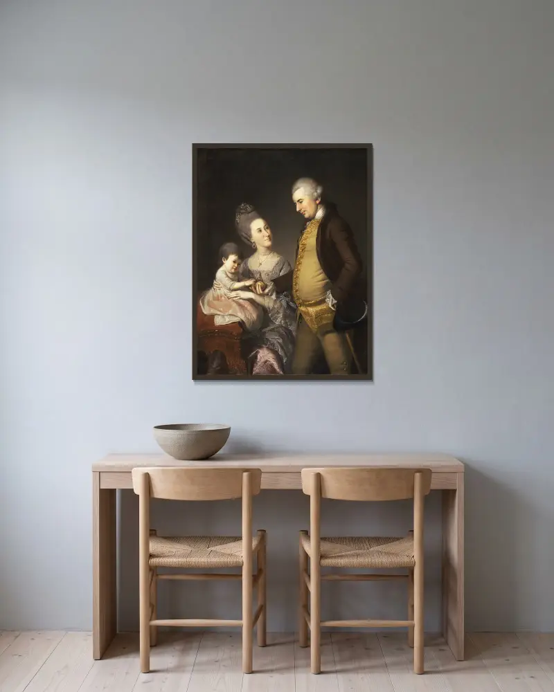 Porträtt av John och Elizabeth Lloyd Cadwalader och deras dotter Anne av Charles Willson Peale inramad på en vägg