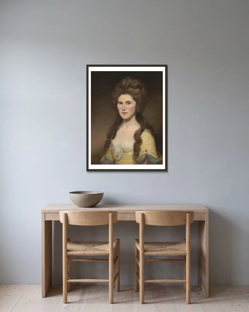 Rebecca Bryan White (Mrs. John White) von Charles Willson Peale gerahmt an einer Wand