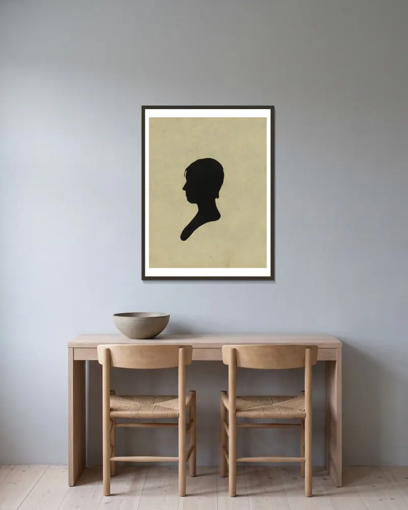 Silhouette of girl facing left, no. 2 av Charles Willson Peale inramad på en vägg
