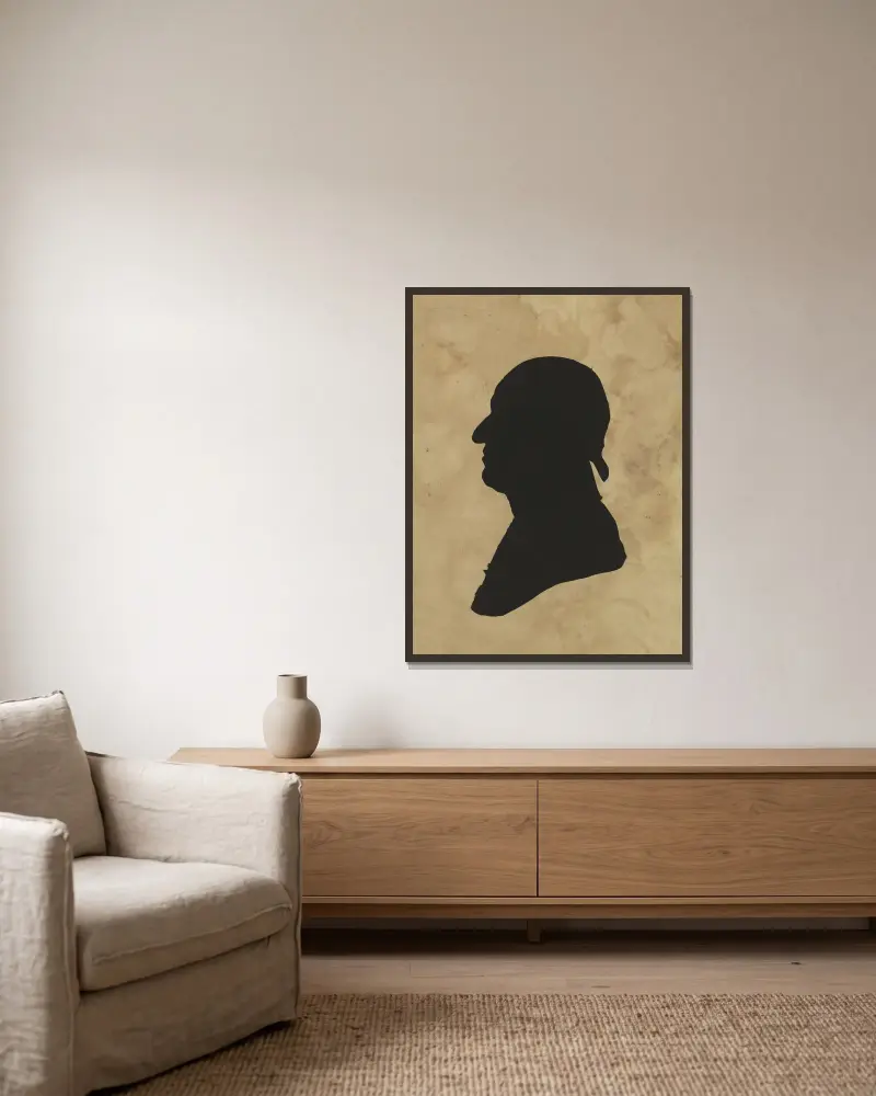 Silhouette of man facing left, no. 8 av Charles Willson Peale inramad på en vägg