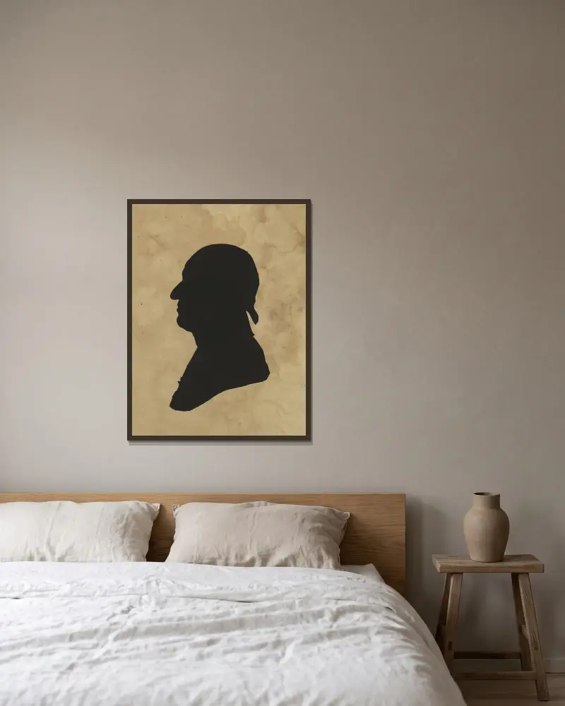 Silhouette of man facing left, no. 8 av Charles Willson Peale inramad på en vägg