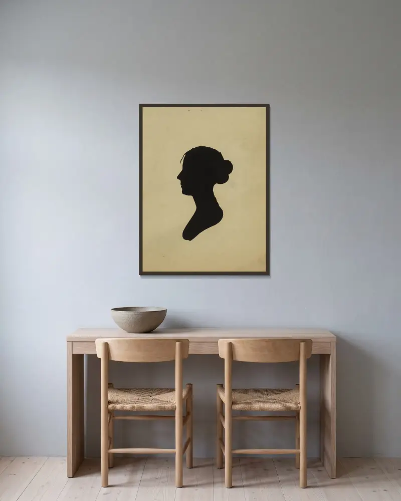 Silhouette of woman facing left, no. 5 av Charles Willson Peale inramad på en vägg