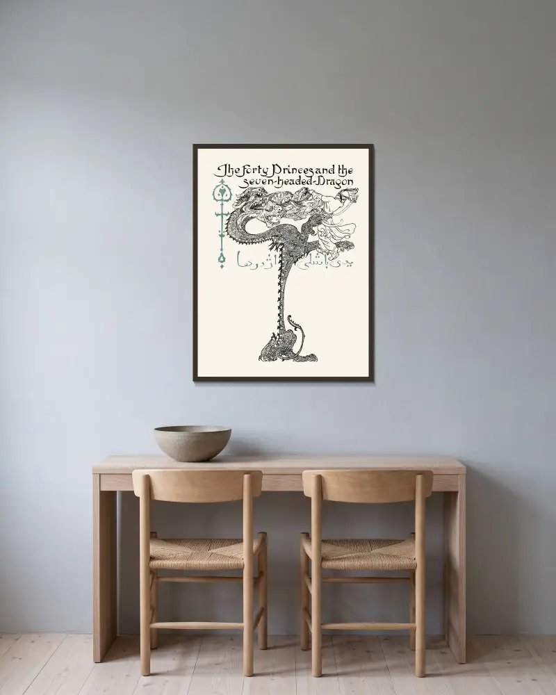 Fyrtiofyra turkiska sagor, plansch 22 av Willy Pogany inramad på en vägg