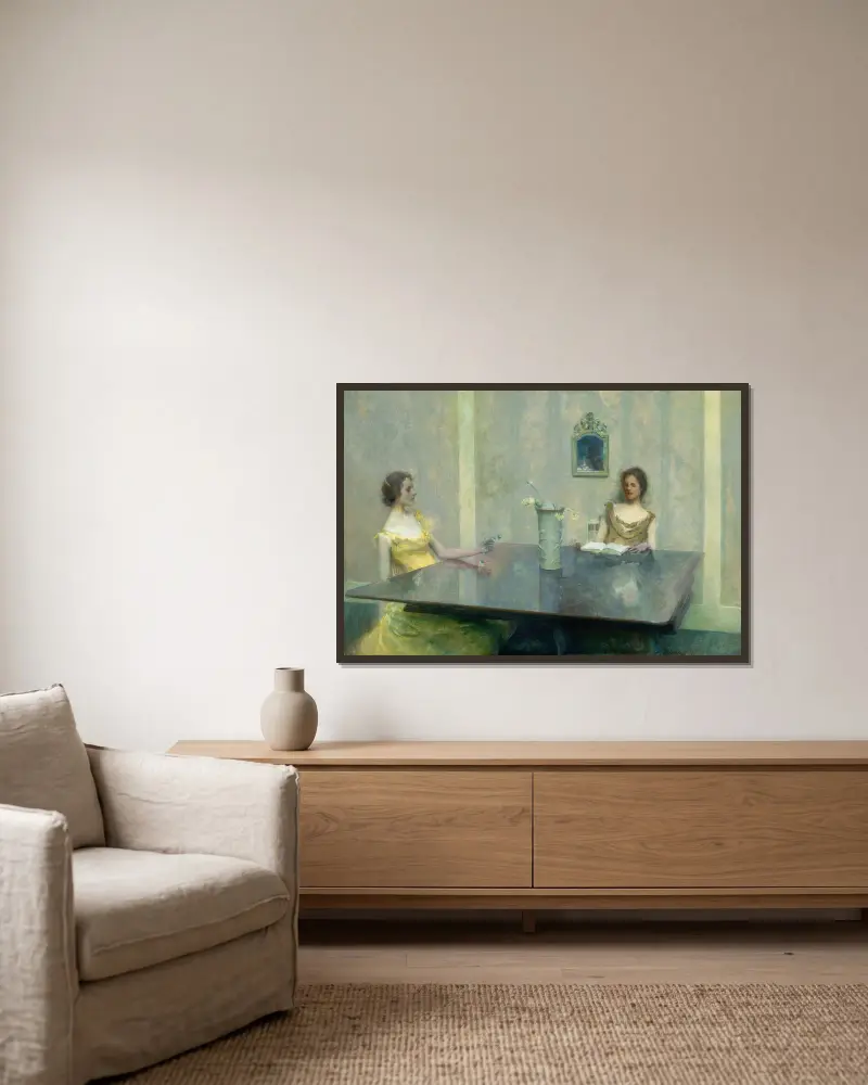 Eine Lesung von Thomas Wilmer Dewing gerahmt an einer Wand