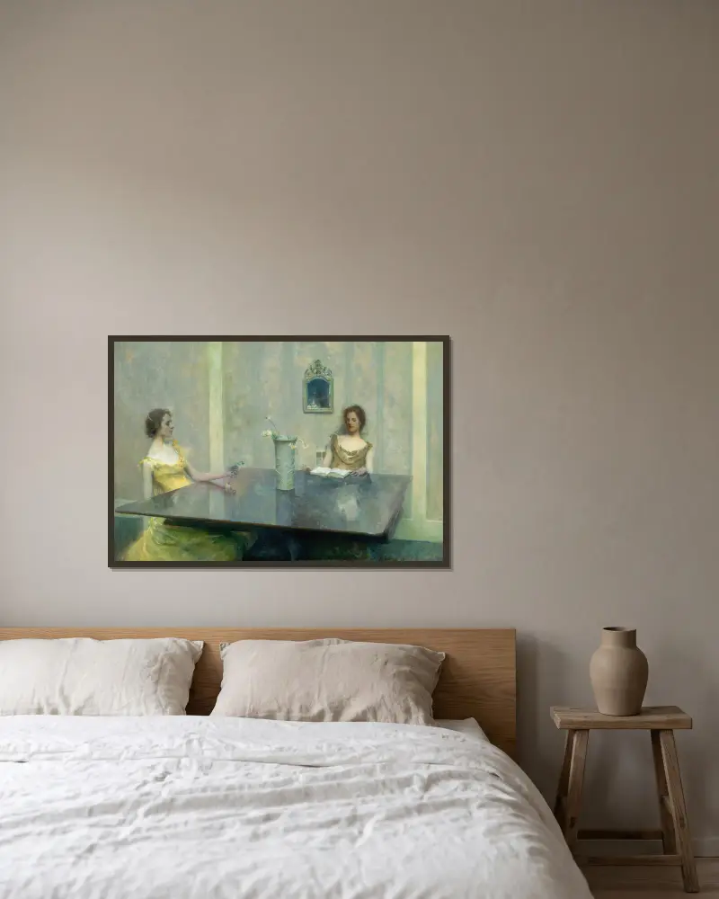 Eine Lesung von Thomas Wilmer Dewing gerahmt an einer Wand