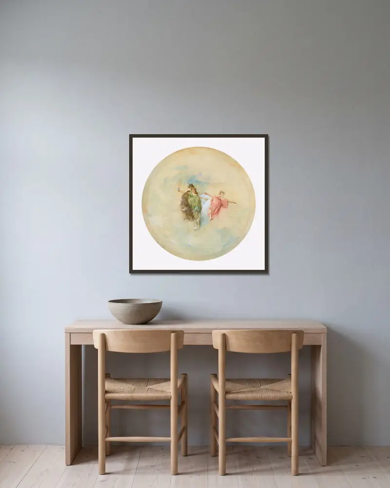 Dawn av Thomas Wilmer Dewing inramad på en vägg