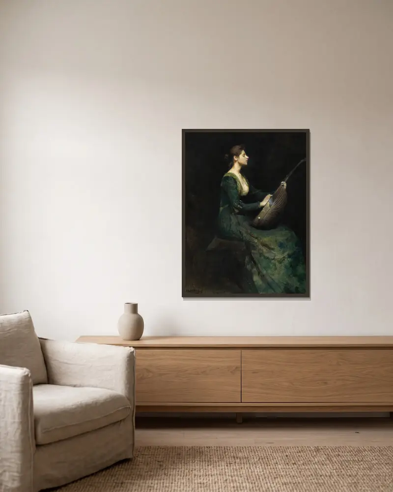 Dama z lutnią, Thomas Wilmer Dewing w ramie na ścianie