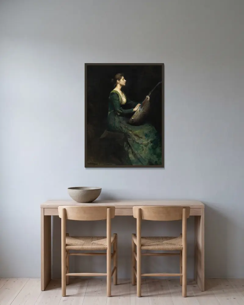 Dama z lutnią, Thomas Wilmer Dewing w ramie na ścianie