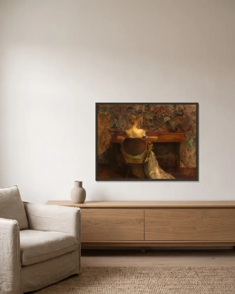 Das Spinett von Thomas Wilmer Dewing gerahmt an einer Wand