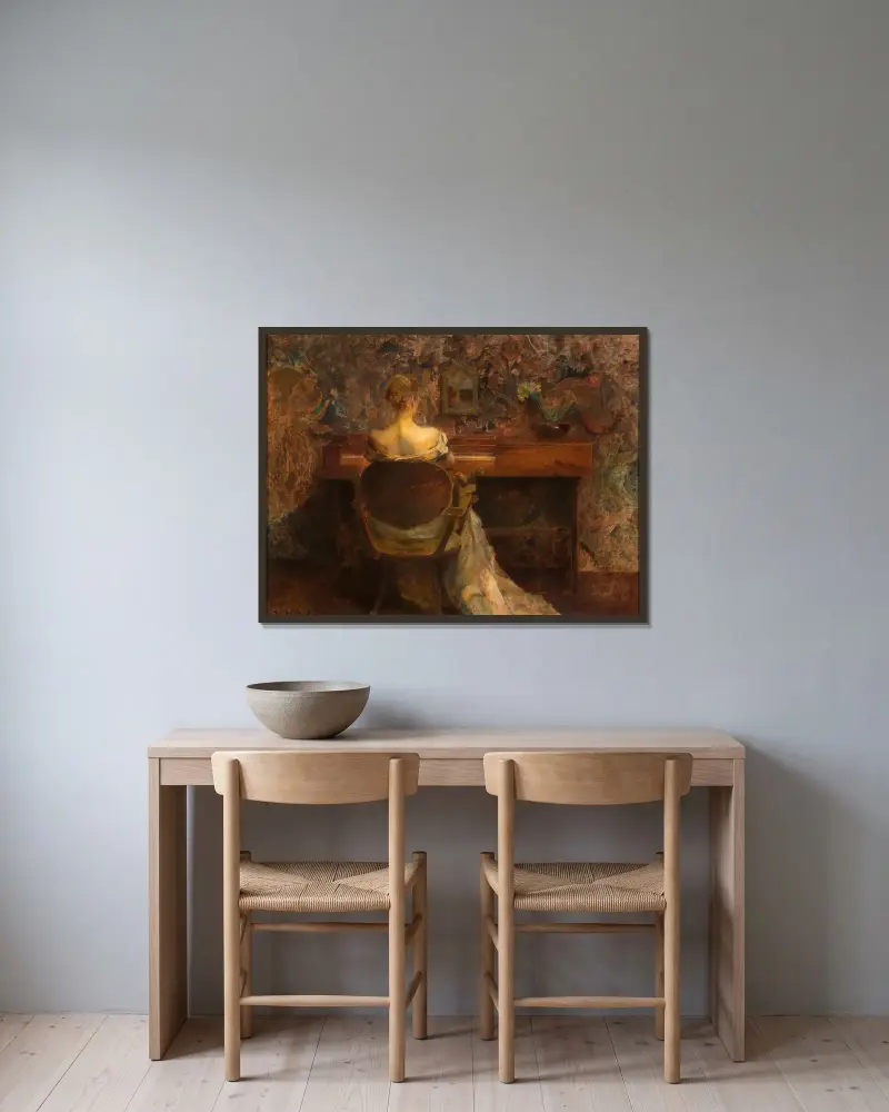 Das Spinett von Thomas Wilmer Dewing gerahmt an einer Wand