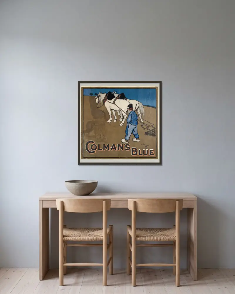 Colman’s blue von Cecil Charles Windsor Aldin gerahmt an einer Wand