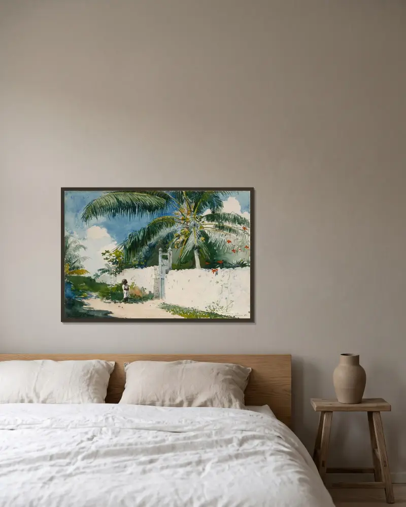 En trädgård i Nassau av Winslow Homer inramad på en vägg