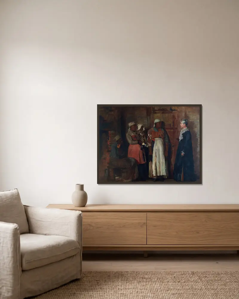 Den gamla härskarinnan på besök av Winslow Homer inramad på en vägg