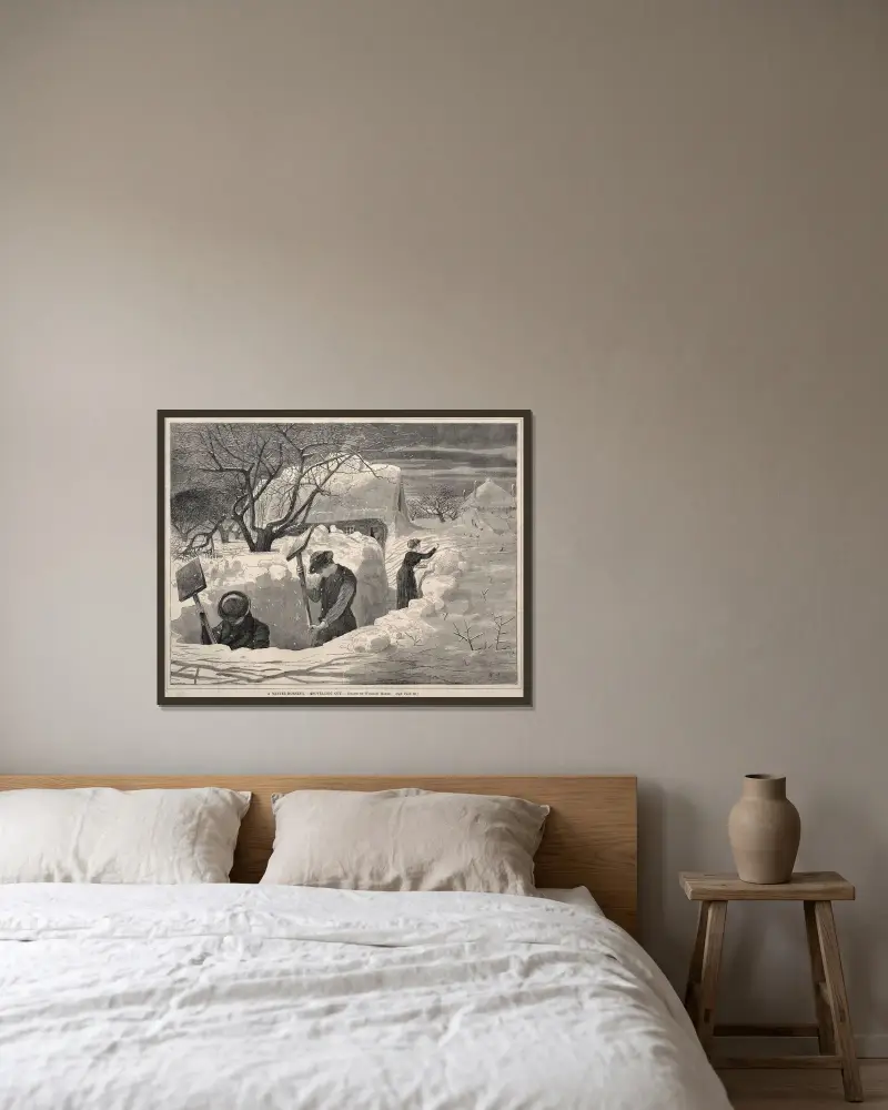 Ein Wintermorgen – Schneeschaufeln von Winslow Homer gerahmt an einer Wand
