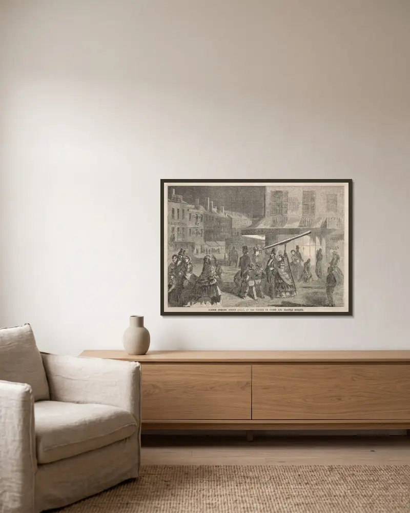 Kvällsscen i Boston, vid hörnet av Court Street och Brattle Street av Winslow Homer inramad på en vägg