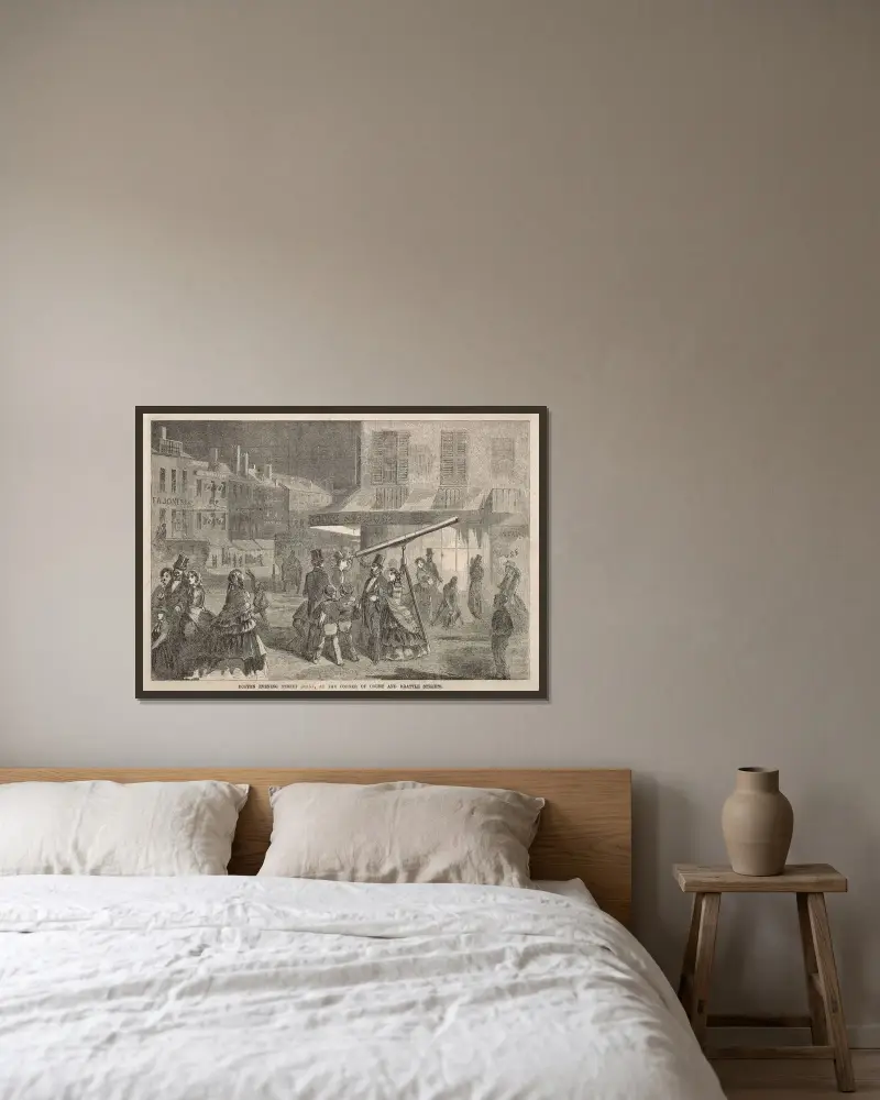 Kvällsscen i Boston, vid hörnet av Court Street och Brattle Street av Winslow Homer inramad på en vägg