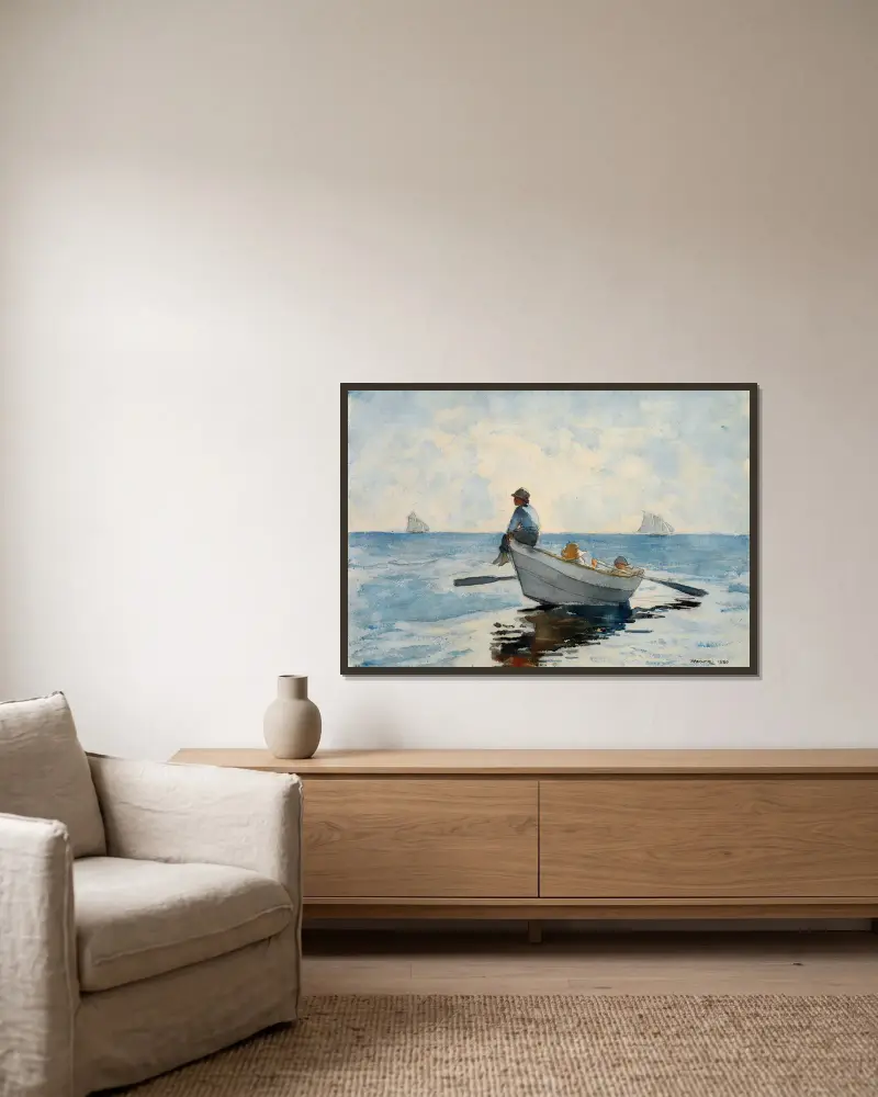 Boys in a Dory av Winslow Homer inramad på en vägg