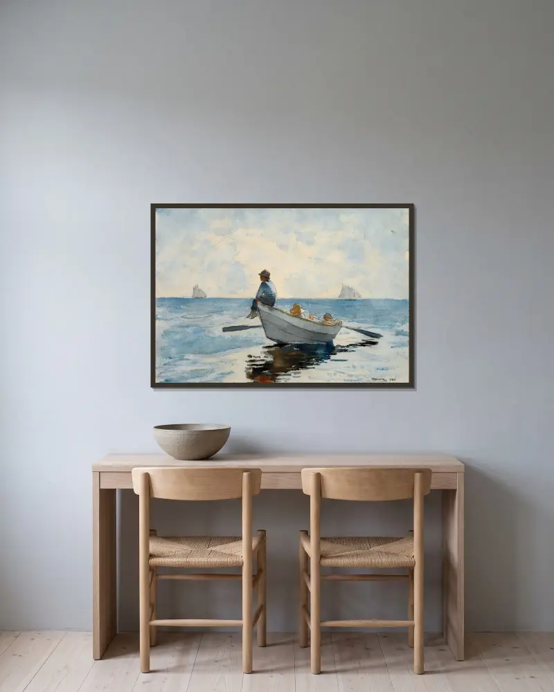 Boys in a Dory av Winslow Homer inramad på en vägg