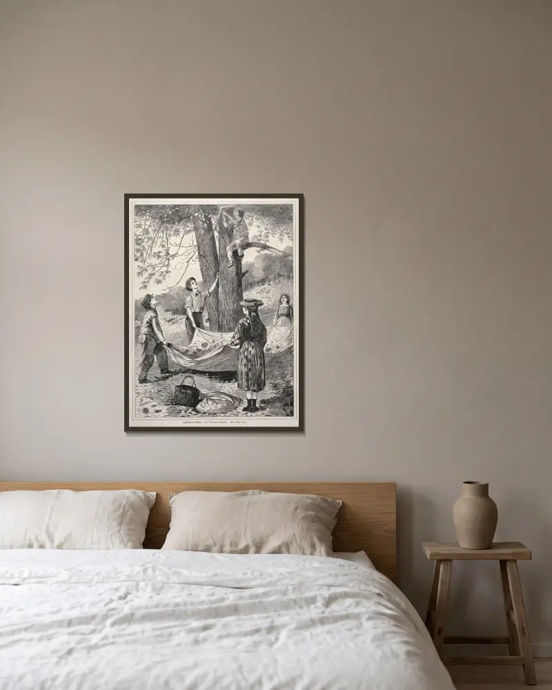 Chestnutting av Winslow Homer inramad på en vägg