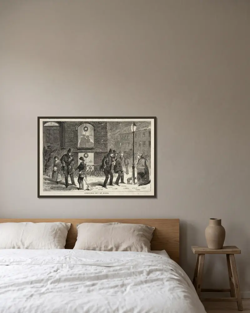 Weihnachten im Freien von Winslow Homer gerahmt an einer Wand
