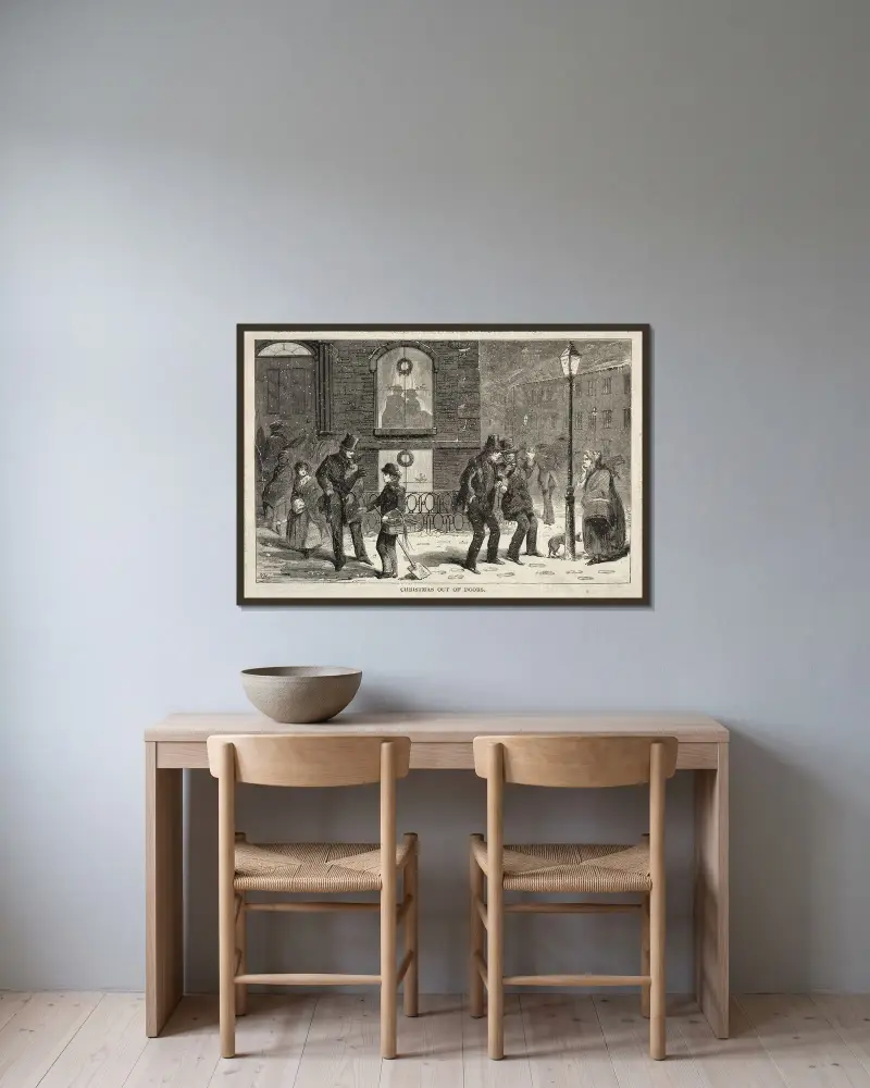 Weihnachten im Freien von Winslow Homer gerahmt an einer Wand