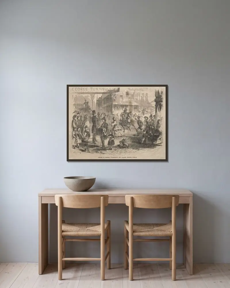 Ecke Winter, Washington und Summer Streets, Boston von Winslow Homer gerahmt an einer Wand