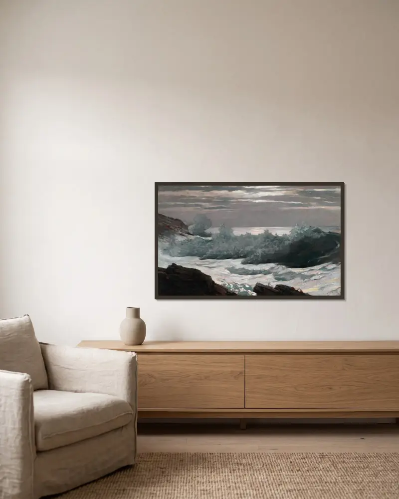 Tidig morgon efter storm till havs av Winslow Homer inramad på en vägg