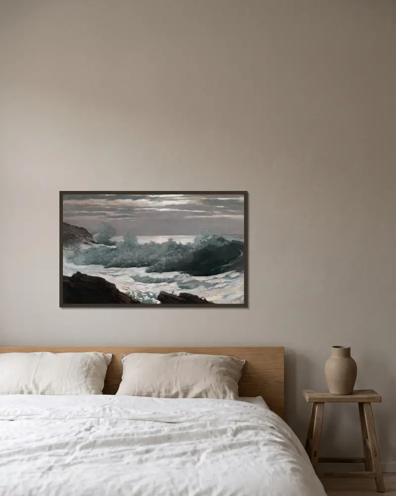 Tidig morgon efter storm till havs av Winslow Homer inramad på en vägg