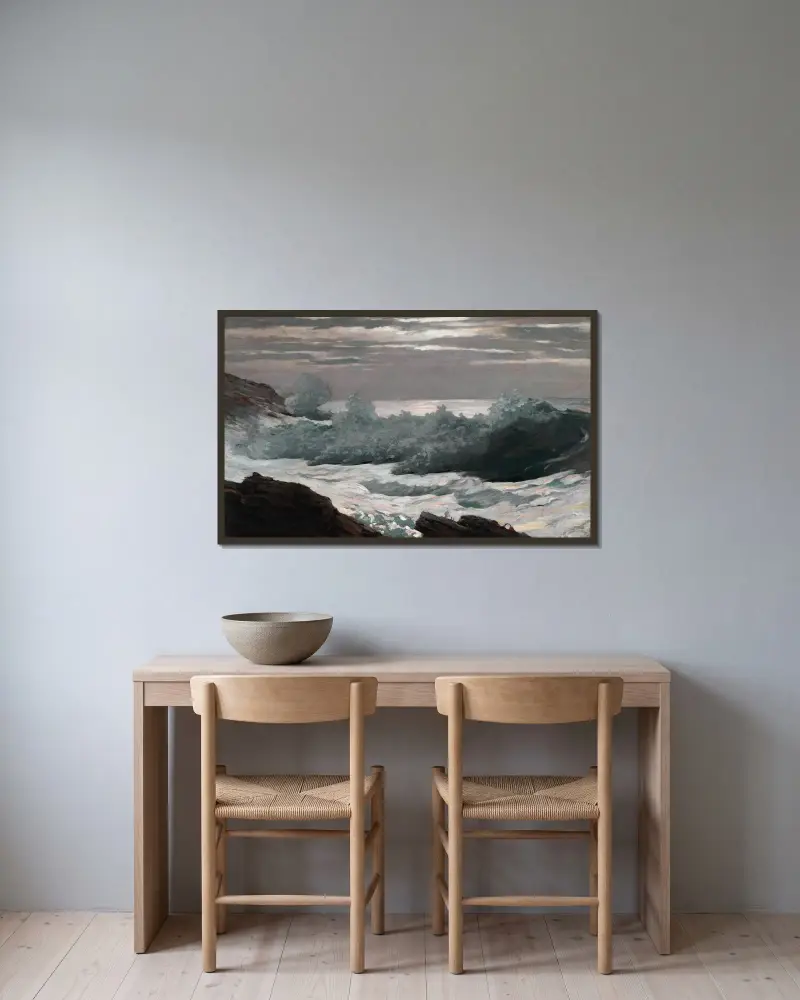 Tidig morgon efter storm till havs av Winslow Homer inramad på en vägg