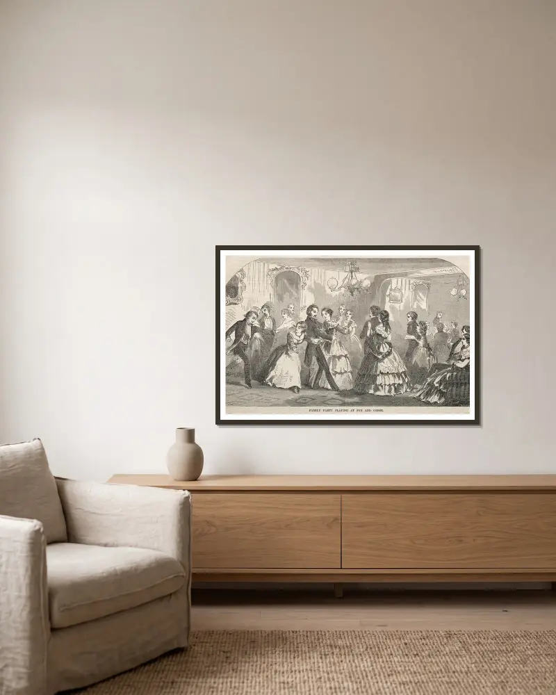 Familjefest med räv- och gåslek av Winslow Homer inramad på en vägg