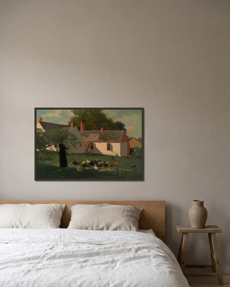 Farmyard Scene av Winslow Homer inramad på en vägg
