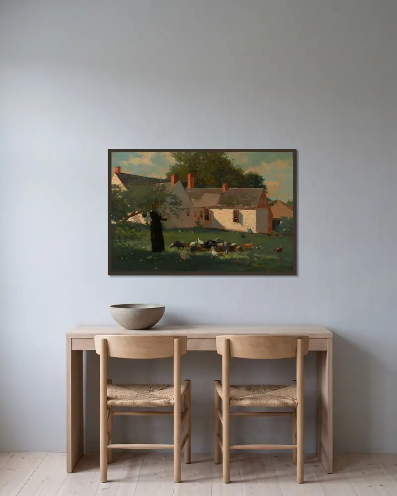 Farmyard Scene av Winslow Homer inramad på en vägg