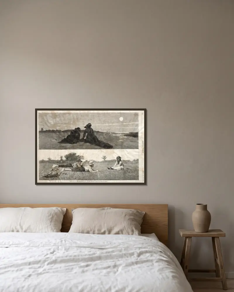 Flört på havsstranden och på ängen av Winslow Homer inramad på en vägg