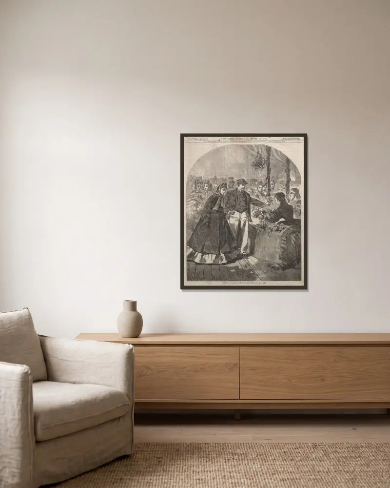 Blomsteravdelningen på den stora mässan av Winslow Homer inramad på en vägg
